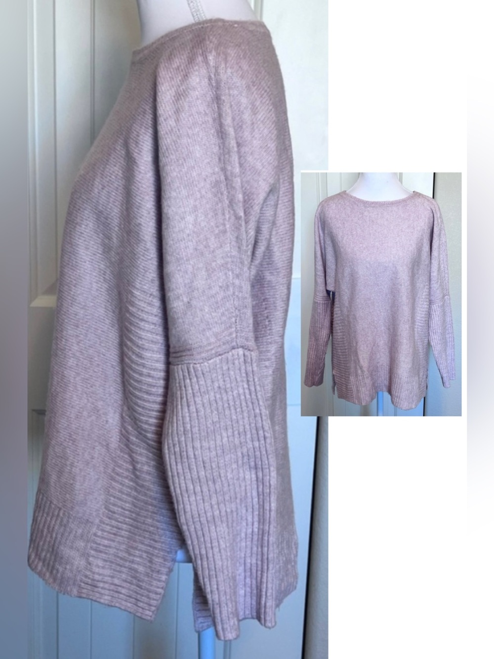 Chico's Crew Neck Sweater Ribbed lower sleeve waistband side notch Sz medium